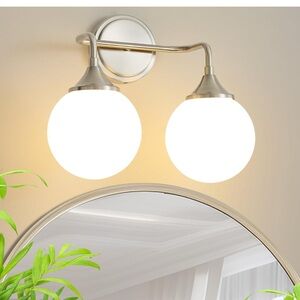 Brushed Nickel Vanity Lights Fixtures, 2-Light Bathroom Vanity Lighting Over